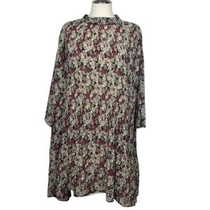 Zara Basic Collection Mock Neck Cropped Sleeves Lined Back Keyhole Floral Dress